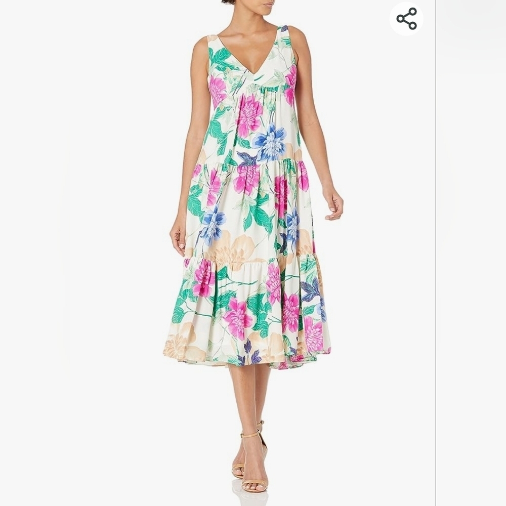 Taylor Dress Sleeveless Floral Print Midi Dress Sz 2